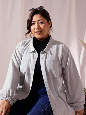 CURVY STREET Women Solid Casual Grey Shirt