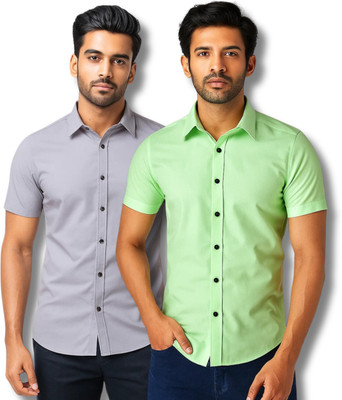 RAREMARK Men Solid Formal Grey, Green Shirt(Pack of 2)