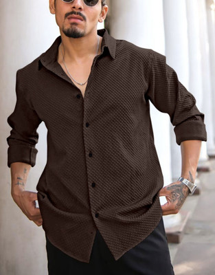 JACKBELLA Men Self Design Casual Khaki Shirt