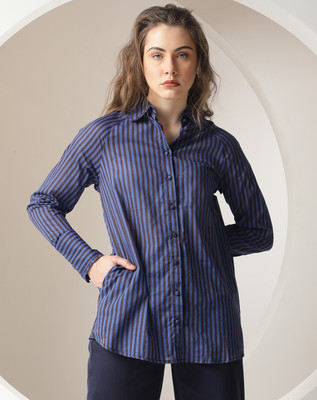 RAREISM Women Striped Casual Blue Shirt