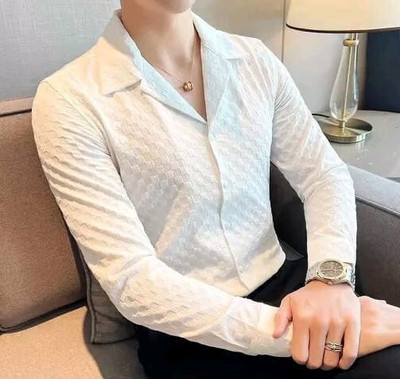 JEMIJENI ENTERPRISE Men Self Design Casual White Shirt