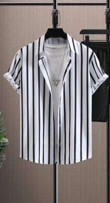 indicare Men Striped Casual White Shirt