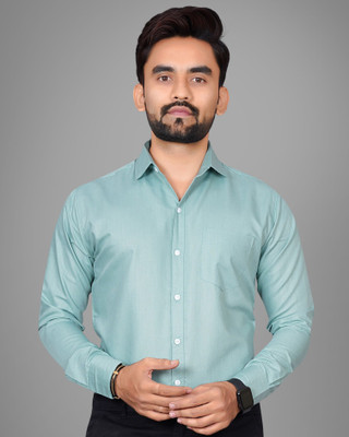 GLOBAL NOMAD Men Solid Casual Light Green Shirt