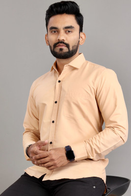 SPOQUE Men Solid Casual Orange Shirt