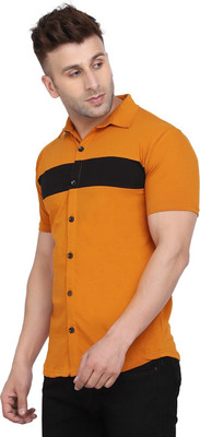 BEYOU FASHION Men Color Block Casual Gold Shirt