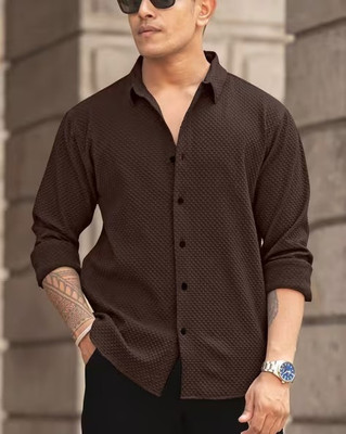 LUXURYCROWN Men Self Design Casual Green Shirt