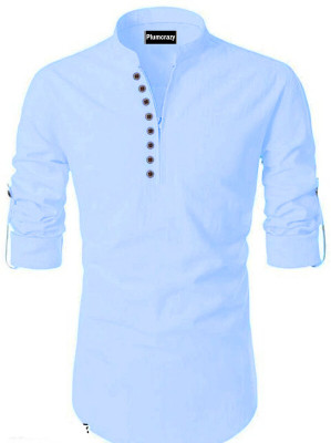 Plum Crazy Men Striped Straight Kurta(Light Blue)