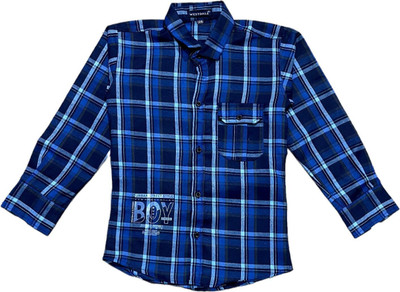 THE TINGGE Boys Checkered Casual Blue Shirt