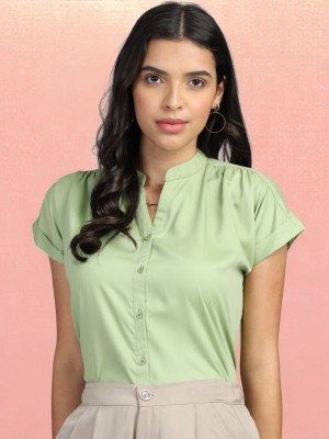 all about you Women Solid Formal Green Shirt