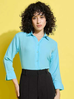 JR NEW FASHION Women Solid Casual Blue Shirt