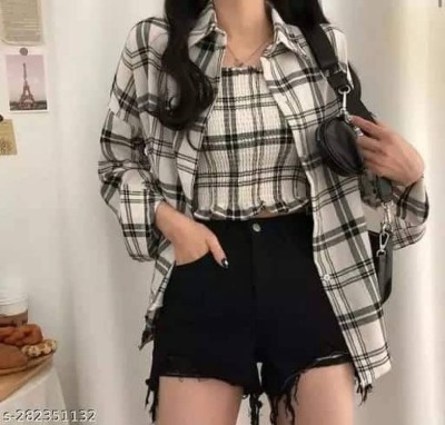 SAMAN FASHION WEAR Women Checkered Casual Black Shirt