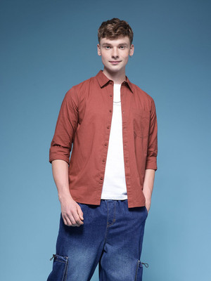 HERE&NOW Men Solid Casual Red Shirt