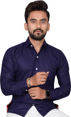 CLOSWIF Men Solid Casual Blue Shirt