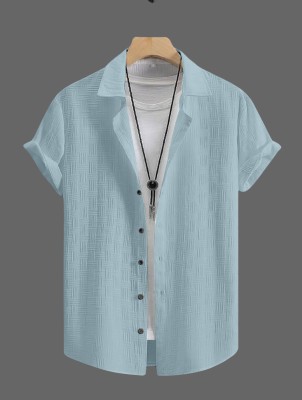 HouseOfCommon Men Self Design Casual Light Blue Shirt