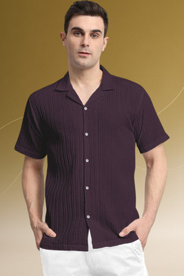 A DEEMOON TREND Men Striped Casual Purple Shirt