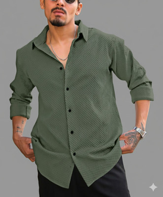 EBRANDLADY TRENDZ Men Self Design Casual Green Shirt