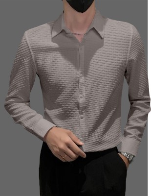 KHANJAN FASHION Men Self Design Casual Grey Shirt