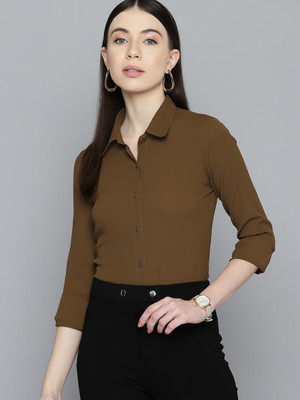 Wisstler Women Solid Casual Brown Shirt