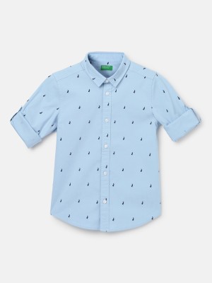 United Colors of Benetton Baby Boys Printed Casual Dark Blue, Light Blue Shirt