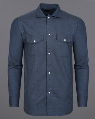 french crown Men Solid Casual Dark Blue Shirt