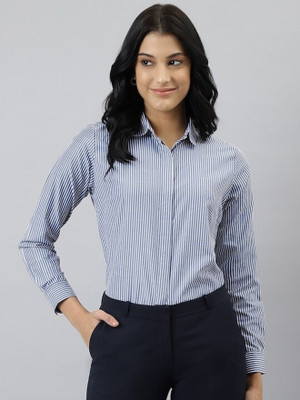 English Navy Women Striped Casual Blue, White Shirt