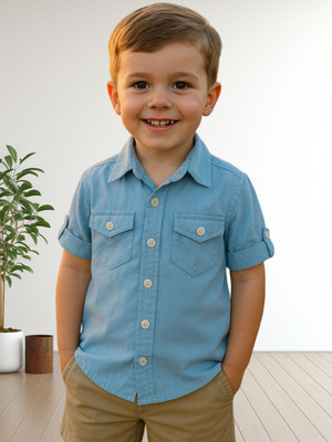 FASHION GRAB Boys Self Design Casual Blue Shirt