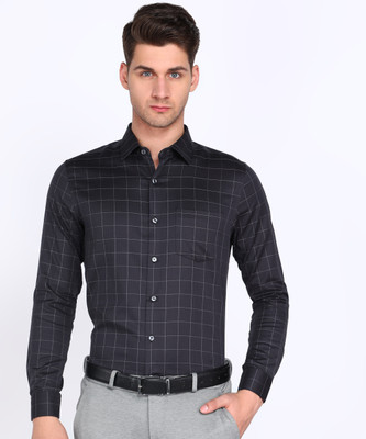 PETER ENGLAND Men Checkered Formal Grey Shirt