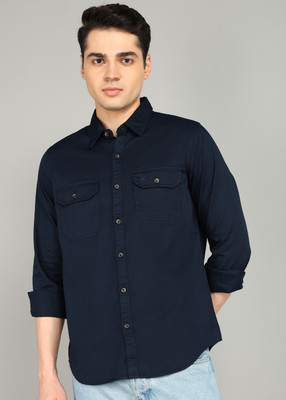 WROGN Men Solid Casual Dark Blue Shirt