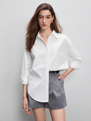 Fab Star Women Solid Casual White Shirt