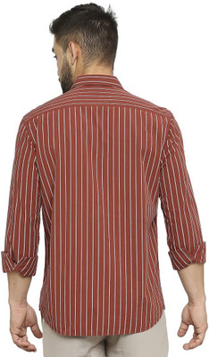 BASICS Men Striped Casual Brown Shirt