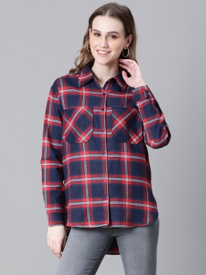 OXOLLOXO Women Checkered Casual Blue, Red Shirt