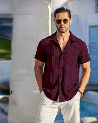 METRONAUT Men Self Design Casual Red Shirt