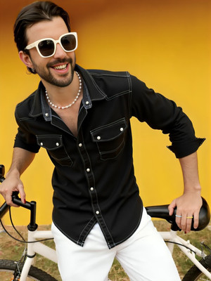 PP PRODUCTIONS Men Solid Casual Black Shirt