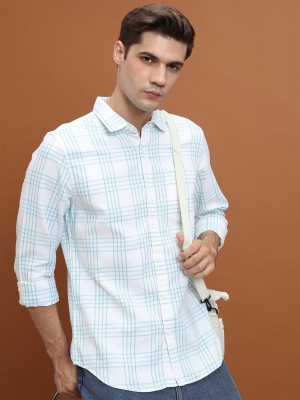 HIGHLANDER Men Checkered Casual White Shirt