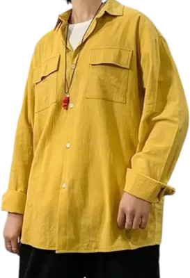 Asta Moda Men Solid Casual Yellow Shirt