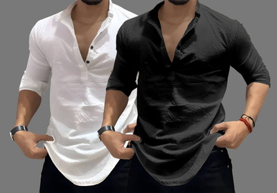 COMBRAIDED Men Solid Formal White, Black Shirt