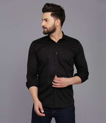 VC Fashion Men Solid Casual Black Shirt