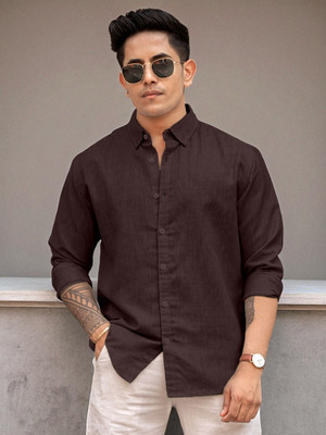 Yanthi Trend Men Solid Casual Purple Shirt