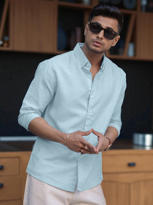 Yanthi Trend Men Solid Casual Light Blue Shirt