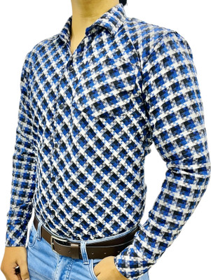 a f c Men Checkered Party Blue Shirt
