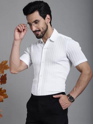 SHIRTZONE Men Striped Formal White Shirt