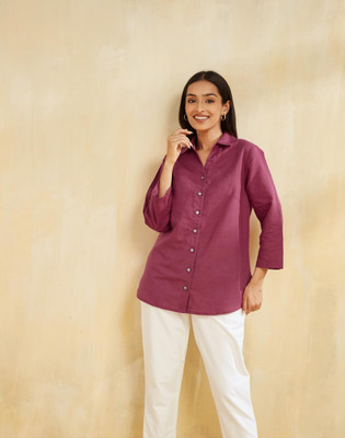 Fabindia Women Solid Casual Pink Shirt