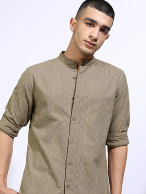 HIGHLANDER Men Self Design Casual Khaki Shirt