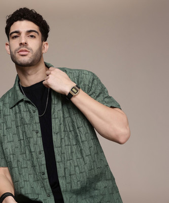 Roadster Men Self Design Casual Dark Green Shirt