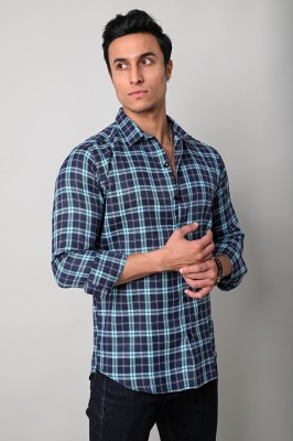 ANP BIHARIKA Men Checkered Casual Blue Shirt