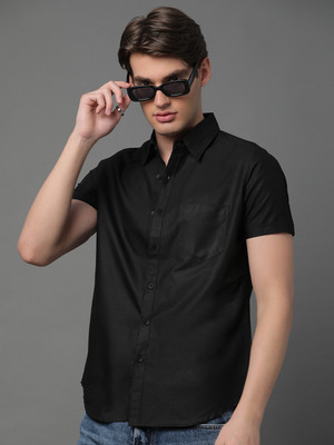 Voroxy Men Solid Casual Black Shirt