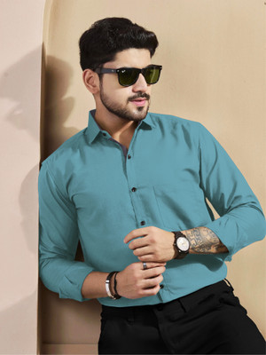 VeBNoR Men Solid Formal Light Blue Shirt
