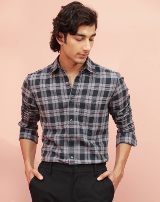 RARE RABBIT Men Checkered Casual Black, White, Maroon Shirt