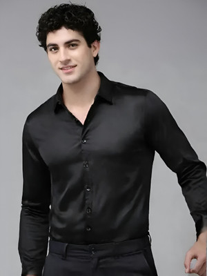 Purever India Men Solid Formal Black Shirt