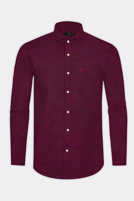 french crown Men Solid Formal Maroon Shirt